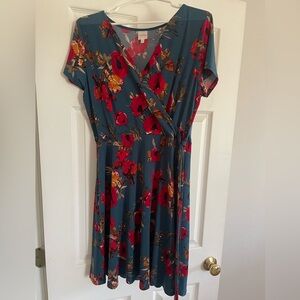 Stretch floral faux wrap dress
